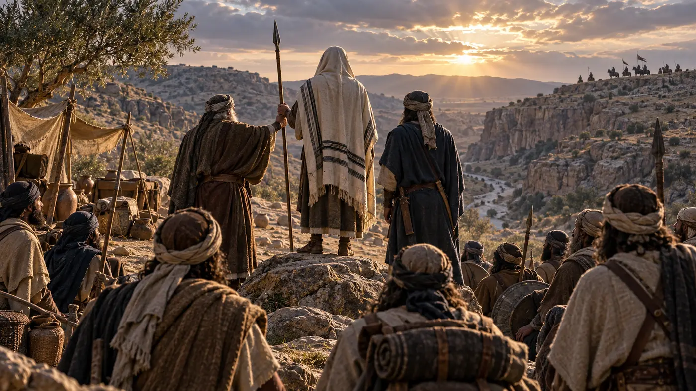 המחשה אמנותית של יונתן החשמונאי מקבל את הנהגת המרד במדבר