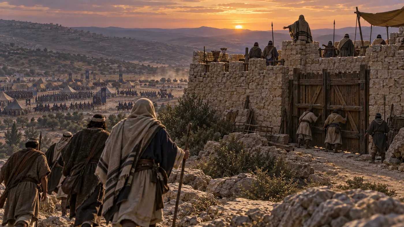 המחשה אמנותית של יונתן ושמעון החשמונאים עומדים במצור בבית בסי