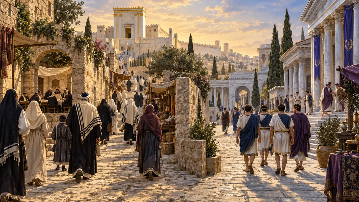 המחשה אמנותית של ראשית ההתיוונות בירושלים